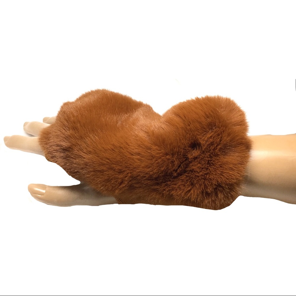 Chestnut Faux Fur Fingerless Gloves Mittens NWT